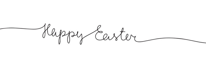 Fototapeta na wymiar Happy Easter one line continuous banner. Handwriting holiday banner. Hand drawn vector art.