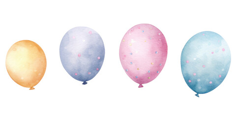 Set of watercolor balloons for holiday, birthday, party, celebrate, isolated on white background. - obrazy, fototapety, plakaty