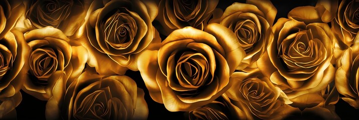 Golden roses flowers background, generative ai.