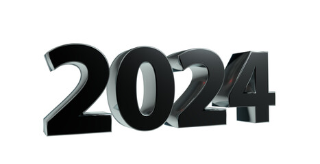 2024 3D-Schrift, Jahreszahl, Kalender, metallisch, schwarzPerspektive, Nummer, Jubiläum, Neujahr, Jahreswechsel