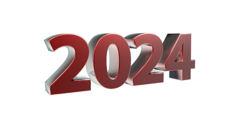 2024 3D-Schrift, Jahreszahl, Kalender, metallisch, Perspektive, Nummer, Jubiläum, Neujahr, Jahreswechsel, rot