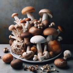 mushrooms on a white background. ai generative
