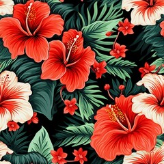 Hibiscus Flowers and Leaves Pattern