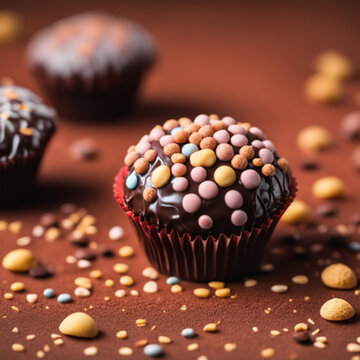 brigadeiro the delicious chocolate candy from Brazil with colorful prinkles