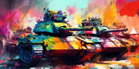 Watercolor drawing of combat tank. Generative AI.