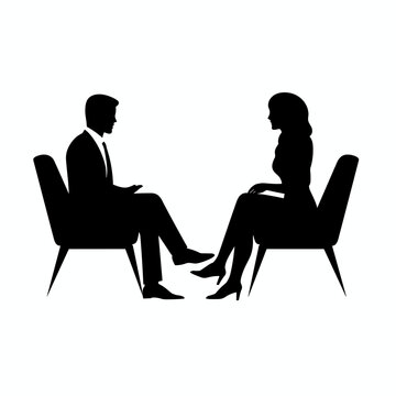 Man and woman sitting on chairs and talking 