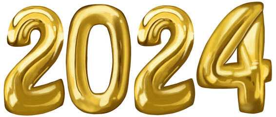 Ilustración de números dorados metalizados con textura de oro año 2024, celebración de año nuevo, 