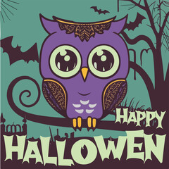 Obraz premium Happy Helloween owl vector illustration poster 