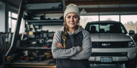 KFZ-Mechanikerin in der Werkstatt, Portrait