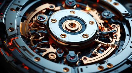 Close up shots of metal gears. A close up of a mechanical watch face