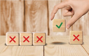 Choosing the option concept, Hand hold wooden cube