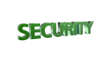 Security Sicherheit grüne plakative 3D-Schrift, Vertrauen, Schutz, Vorsorge, Gefahrenabwehr, Risikomanagement, Prävention, Sicherheitsmaßnahmen, Datenschutz,  Cybersecurity, Rendering, Freisteller
