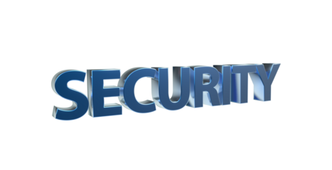 Security Sicherheit blaue plakative 3D-Schrift, Vertrauen, Schutz, Vorsorge, Gefahrenabwehr, Risikomanagement, Prävention, Sicherheitsmaßnahmen, Datenschutz,  Cybersecurity, Rendering, Freisteller
