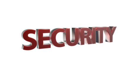 Security Sicherheit rote plakative 3D-Schrift, Vertrauen, Schutz, Vorsorge, Gefahrenabwehr, Risikomanagement, Prävention, Sicherheitsmaßnahmen, Datenschutz,  Cybersecurity, Rendering, Freisteller
