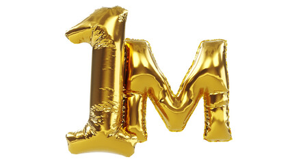 3D render of golden number one million isolated on white background, Million Views, One million followers concept