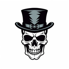 skull face with a top hat in illustration isolated on white