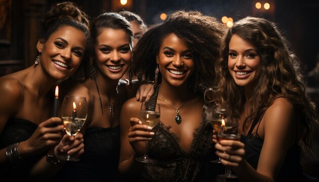 Multi-Ethnic cheerful people champagne New Years celebration