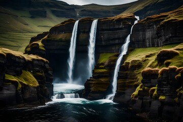 waterfall in the mountains  generated by AI technology 