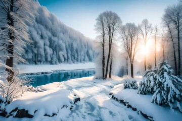 winter landscape with snow covered trees  generated by AI technology 