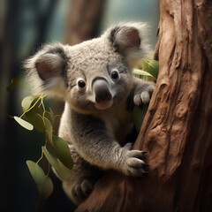 Obraz premium Illustration of a cute Koala baby bear in a tree
