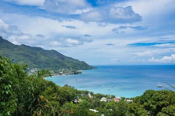 Fototapeta na wymiar Panoramic view point from the roots Seychelles, Mahe Seychelles