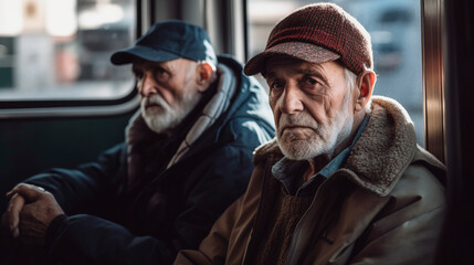 elderly people sitting on the bus while traveling , Generative AI