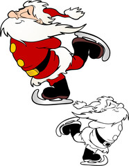 Santa claus on ice skates, with bonus black outline version