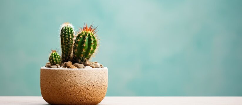 A potted garden cactus containing a petite stone