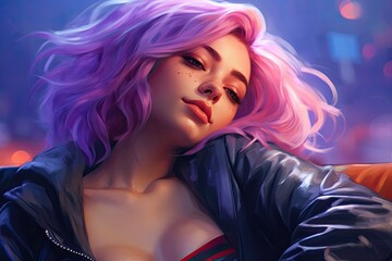 Portrait of a beautiful woman with bright pink hair. Beauty, fashion