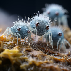 Microscopic images of bacteria, viruses or mites.
3d illustration of microbe in abstract background. 