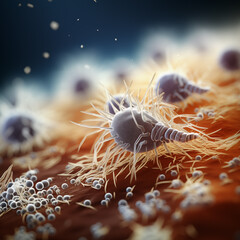 Viruses in infected organism, 3D illustration. Bacteria and microbe. 3D illustration of SARS-CoV-2 virus. Bacteria infecting human body.