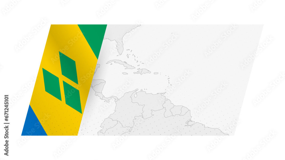 Sticker Saint Vincent and the Grenadines map in modern style with flag of Saint Vincent and the Grenadines on left side.