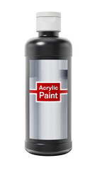 Black acrylic paint bottle isolated on transparent background. 3D illustration