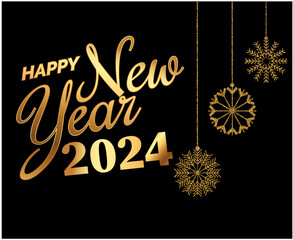 Fototapeta na wymiar Happy New Year 2024 Abstract Gold Logo Symbol Design Vector Illustration With Black Background