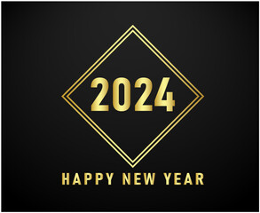 Happy New Year 2024 Abstract Gold Logo Symbol Design Vector Illustration With Black Gradient Background