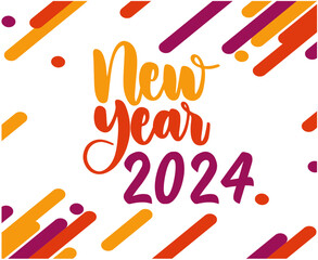 Happy New Year 2024 Abstract Purple Orange And Yellow Logo Symbol Design Vector Illustration