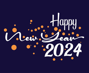 Happy New Year 2024 Abstract White And Orange Logo Symbol Design Vector Illustration With Blue Background