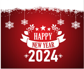 Fototapeta na wymiar Happy New Year 2024 Abstract White Logo Symbol Design Vector Illustration With Red Background