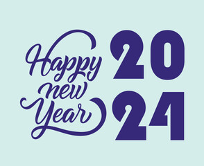 Happy New Year 2024 Abstract Blue Logo Symbol Design Vector Illustration With Cyan Background