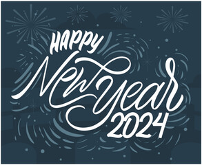Happy New Year 2024 Abstract White Logo Symbol Design Vector Illustration With Blue Background
