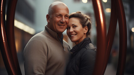 Portrait of mature couple. Married 50 and 40 year old man and woman.