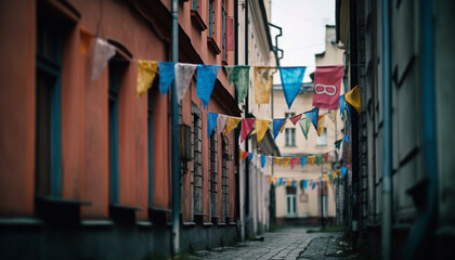 Fototapeta na wymiar Vibrant city life party in famous Italian street with bunting generated by AI