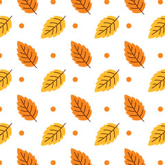 Seamless thanksgiving, colorful autumn, fall pattern, background with leaves. Vector Illustration