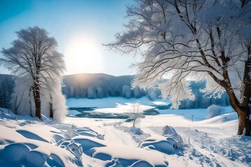 winter landscape with trees  generated by AI technology 