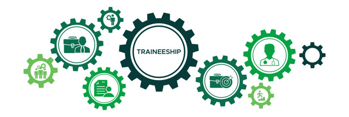 Traineeship banner web icon vector illustration concept for apprenticeship on job training program with icon of applicant, work experience, skills, internship, career, and profession - obrazy, fototapety, plakaty