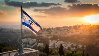 Tuinposter Israeli flag placed on top of its country © PolacoStudios