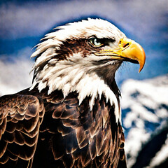 Imposing American royal eagle on top of a mountain.