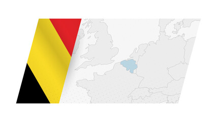 Belgium map in modern style with flag of Belgium on left side.