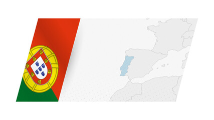 Portugal map in modern style with flag of Portugal on left side.