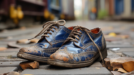 A pair of worn-out shoes symbolizing the start of a workweek on "Blue Monday"